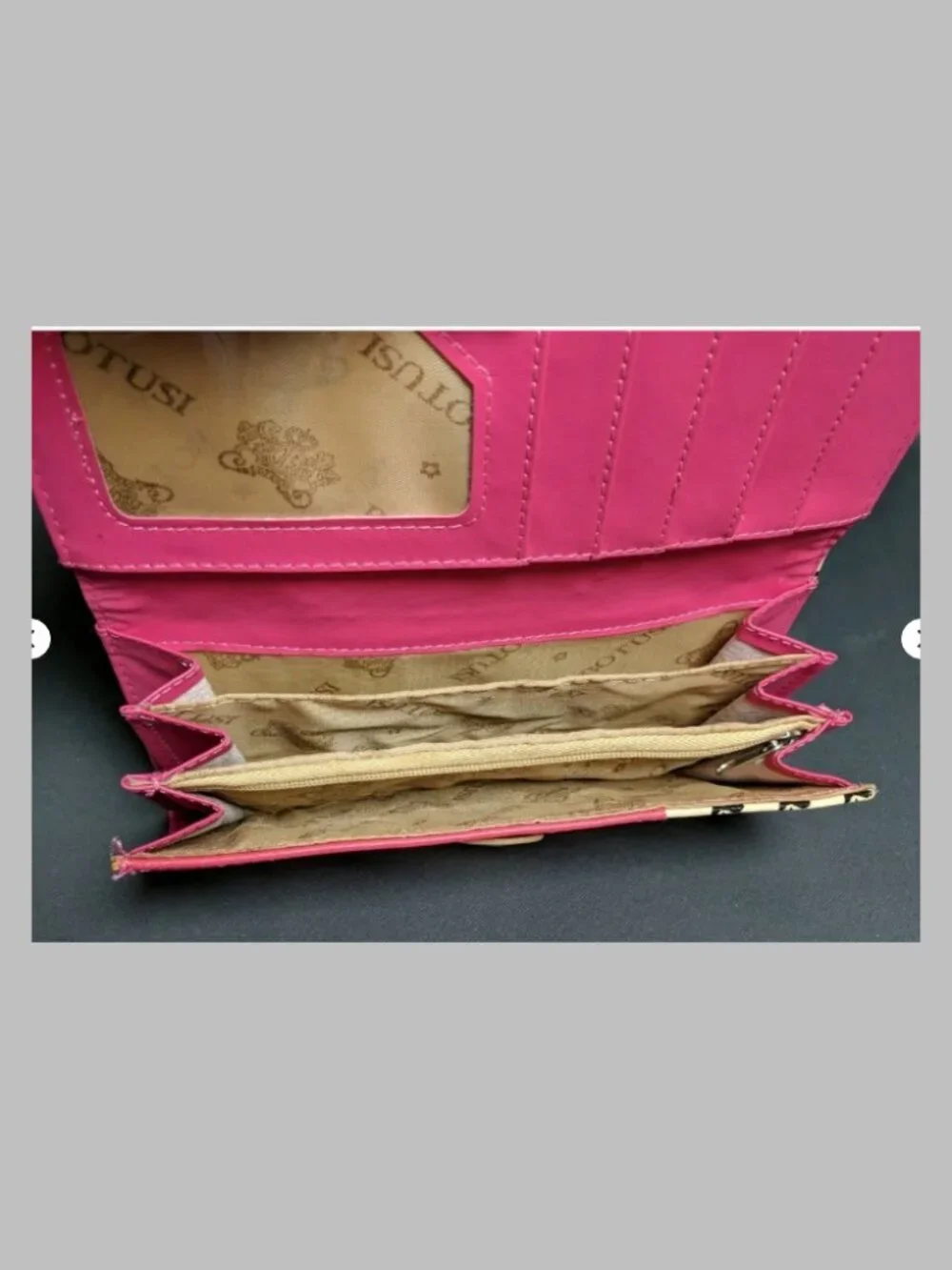 BOTUSI Pink Faux Leather Mustache Print Accordion Wallet Snap Closure Organizer